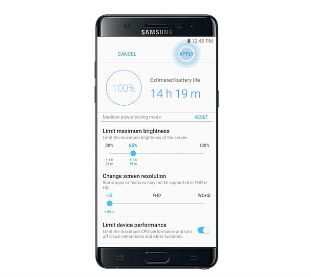 Galaxy Note 7 power saving mode