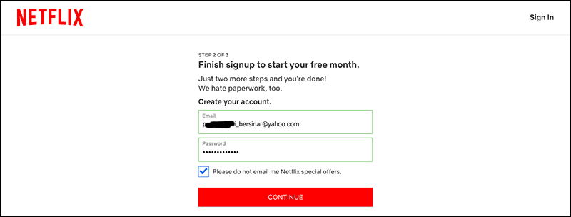 Masukkan Email dan Password Netflix