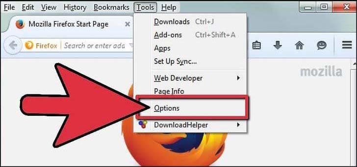 Firefox tools options