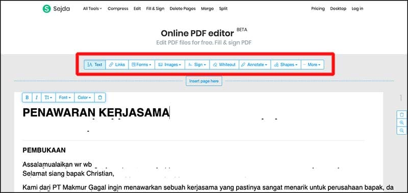 pdf to word online sejda