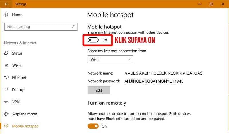 Mobile Hotspot Windows 10